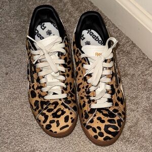Reebok Women's Tan and Black Leopard Sneakers